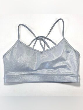 DKNY Sport Metallic Silver Sports Bra Size S  Strappy Racerback Removable Pads